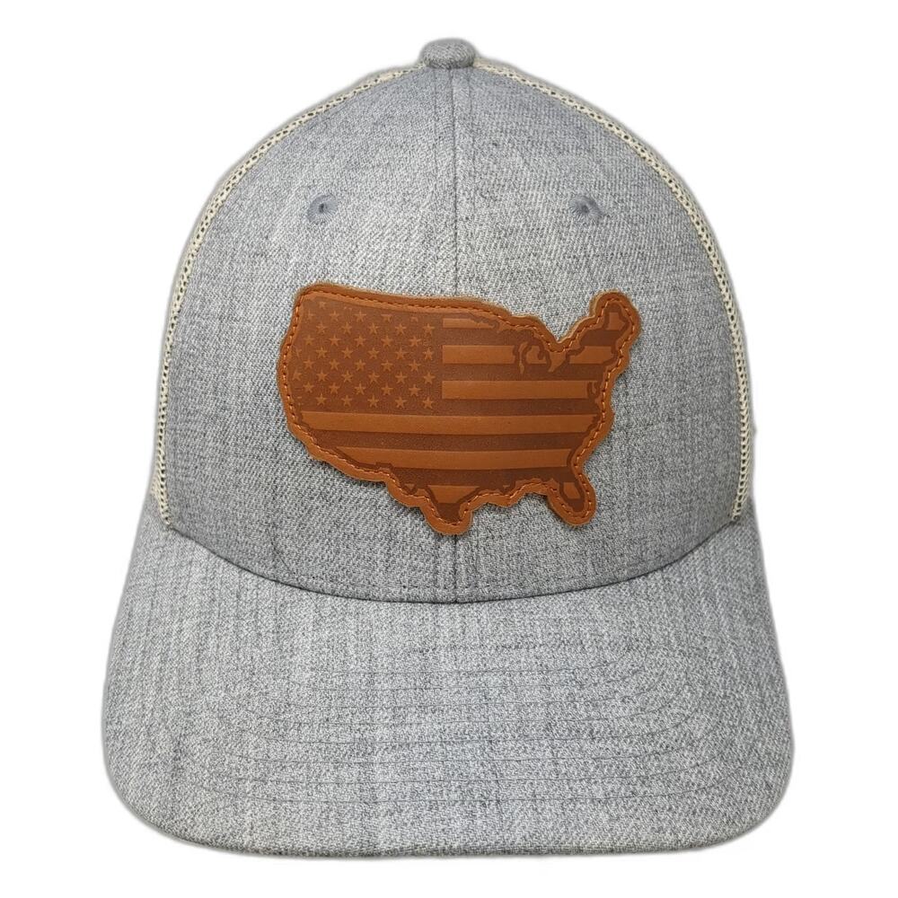 Local Crowns Bass Pro Shops Trucker Hat Gray One Size USA Leather Patch Snapback
